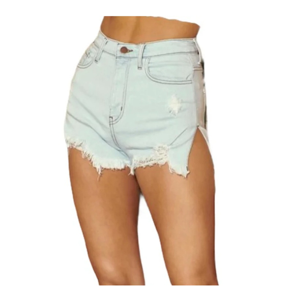 Vibrant Denim Shortie Shorts Hot Pants Medium Wash Medium Cutoff High Open side - Picture 9 of 9